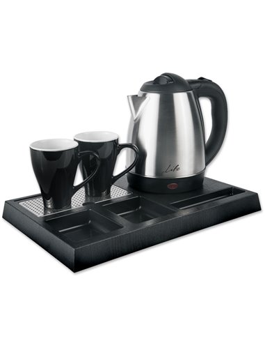 LIFE Welcome Tray for Hotels, with inox water kettle 1.2L and 2 ceramic