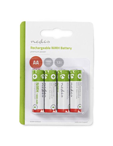 NEDIS BANM13HR64B Rechargeable Ni-MH Battery AA, 1.2V, 1300 mAh, 4 pieces, Blist