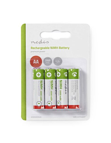 NEDIS BANM20HR64B Rechargeable Ni-MH Battery AA, 1.2V, 2000 mAh, 4 pieces, Blist