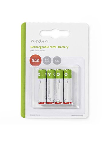 NEDIS BANM9HR034B Rechargeable Ni-MH Battery AAA, 1.2V, 950 mAh, 4 pieces, Blist