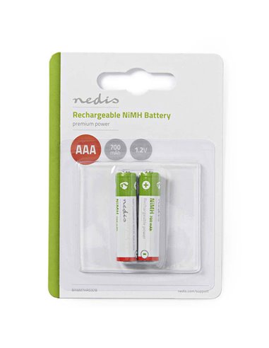 NEDIS BANM7HR032B Rechargeable Ni-MH Battery AAA, 1.2V, 700 mAh, 2 pieces, Blist