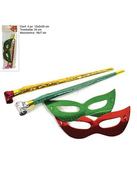 Σετ με 2 φρου φρου και 2 μάσκες κόκκινο - πράσινο σε blister