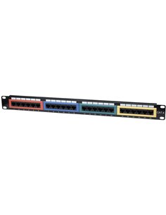 INT 513692 19" 1U CAT6 COLOR-CODED PATCH PANEL 24PORT UTP BLACK