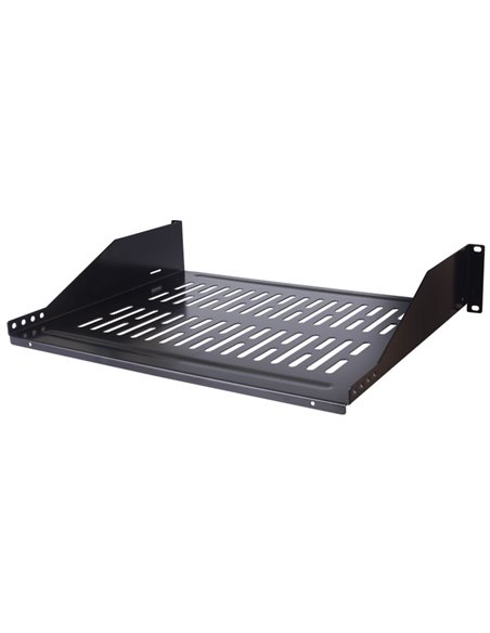 INT 710954 19" 2U (350mm DEPTH & MAX LOAD 15kg) FIXED SHELF FRONT MOUNTING BLACK