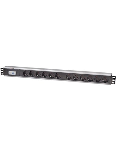 INT 711449 19" POWER STRIP 12 SOCKETS GERMAN TYPE WITH SINGLE AIR SWITCH BLACK