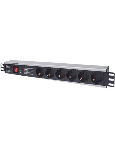 INT 713962 19" 1.5U POWER STRIP 6 SOCKETS GERMAN TYPE WITH ON/OFF AND SURGE PROT