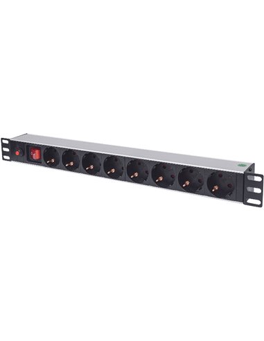 INT 713986 19" POWER STRIP 8 SOCKETS GERMAN TYPE WITH ON/OFF AND OVERLOAD PROTEC