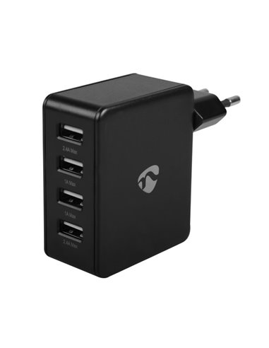 NEDIS WCHAU481ABK Wall Charger, 4.8A, 4-outputs, USB-A, Black