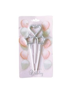 Κεράκια γενεθλίων καρδιά-αστεράκια σετ 3 τμχ 11εκ. ασημί