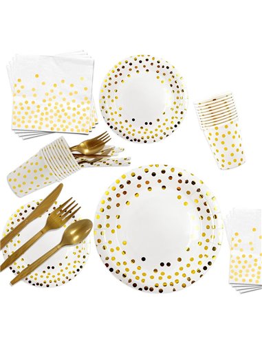 Σετ για πάρτυ πουά χρυσό-λευκό