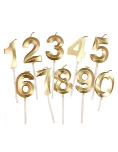 Κεράκια γενεθλίων χρυσά "0-9" σετ 10τμχ 5εκ. ύψος