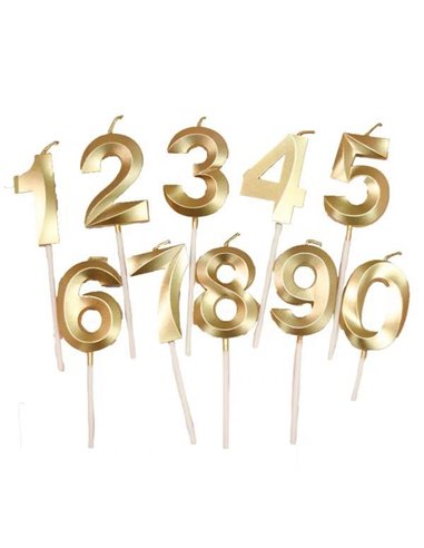 Κεράκια γενεθλίων χρυσά "0-9" σετ 10τμχ 5εκ. ύψος