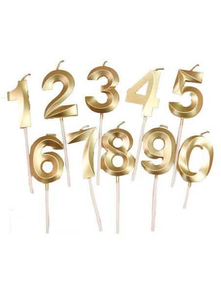 Κεράκια γενεθλίων χρυσά "0-9" σετ 10τμχ 5εκ. ύψος