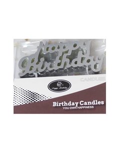 Κεράκι γενεθλίων "Happy Birthday" 3,5x8εκ. σε ασημί