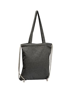 Τσάντα από ανακυκλωμένο βαμβάκι με μακρύ χερούλι και ιμάντες πλάτης μαύρη Υ42x37,5x3εκ. Δυνατότητα εκτύπωσης