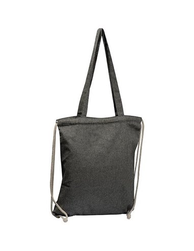 Τσάντα από ανακυκλωμένο βαμβάκι με μακρύ χερούλι και ιμάντες πλάτης μαύρη Υ42x37,5x3εκ. Δυνατότητα εκτύπωσης