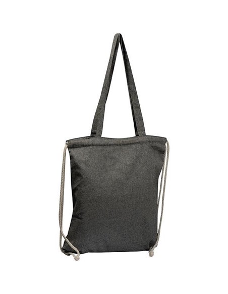 Τσάντα από ανακυκλωμένο βαμβάκι με μακρύ χερούλι και ιμάντες πλάτης μαύρη Υ42x37,5x3εκ. Δυνατότητα εκτύπωσης