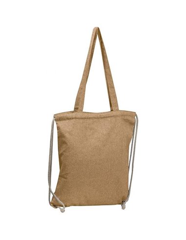 Τσάντα από ανακυκλωμένο βαμβάκι με μακρύ χερούλι και ιμάντες πλάτης μπεζ Υ42x37,5x3εκ. Δυνατότητα εκτύπωσης