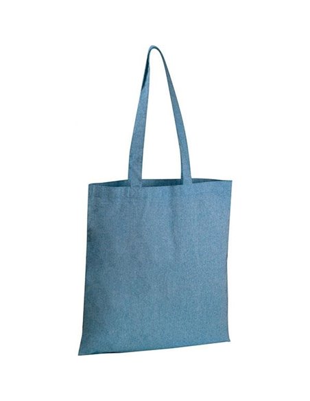 Τσάντα από ανακυκλωμένο βαμβάκι με μακρύ χερούλι μπλε Υ42x37,5x2εκ. Δυνατότητα εκτύπωσης