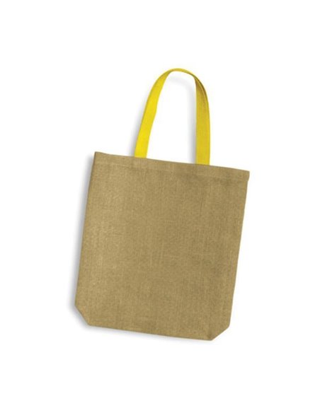 Τσάντα, Y38x8x38εκ από γιούτα/λινάτσα  με κίτρινες λαβές