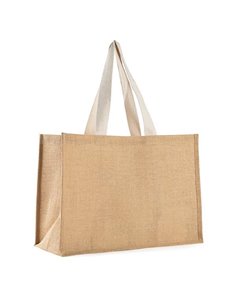 Τσάντα, Y35x49x23εκ  από γιούτα/λινάτσα  με λευκές λαβές