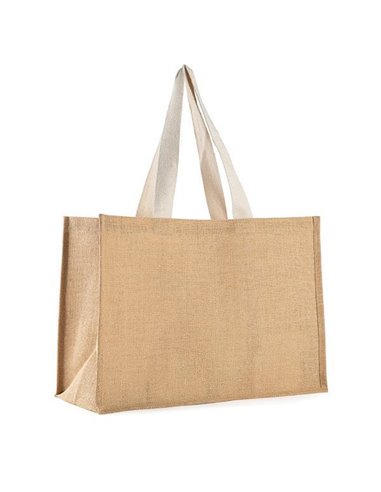 Τσάντα, Y35x49x23εκ  από γιούτα/λινάτσα  με λευκές λαβές