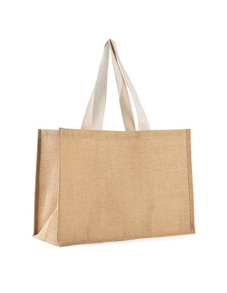 Τσάντα, Y35x49x23εκ  από γιούτα/λινάτσα  με λευκές λαβές