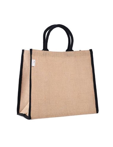 Τσάντα, Y37x40x20εκ από γιούτα/λινάτσα  με μαύρες επενδεδυμένες λαβές