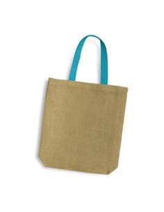 Τσάντα, Y38x8x38εκ από γιούτα/λινάτσα  με μπλε λαβές