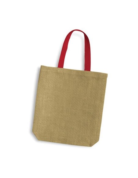 Τσάντα, Y38x8x38εκ από γιούτα/λινάτσα με κόκκινες λαβές