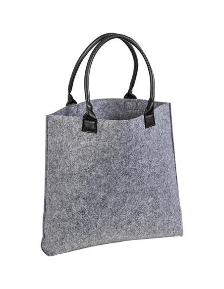 Τσάντα χειρός από τσόχα γκρι, με χερούλια δερματίνης Υ41,5x43,5x9εκ.