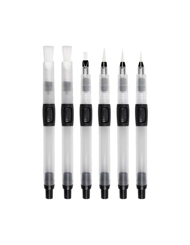 Πινέλα με Δοχείο Νερού για Ακουαρέλα σετ 6 τεμ με διάφορες μύτες.