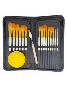 Πινέλα ζωγραφικής κοντής λαβή σετ 16 τεμαχίων σε θήκη