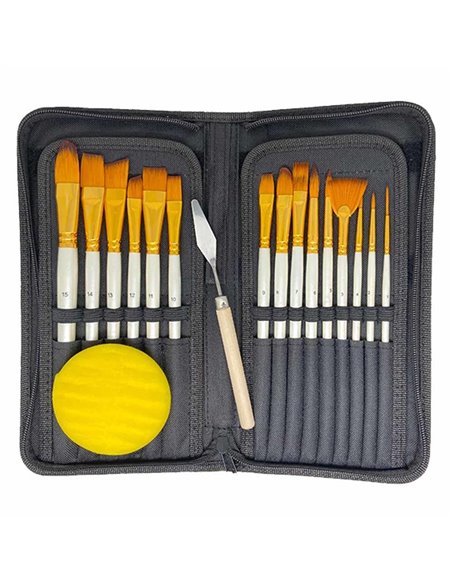 Πινέλα ζωγραφικής κοντής λαβή σετ 16 τεμαχίων σε θήκη