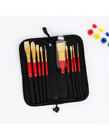 Πινέλα ζωγραφικής μακριά λαβή σετ 10 τεμαχίων σε θήκη