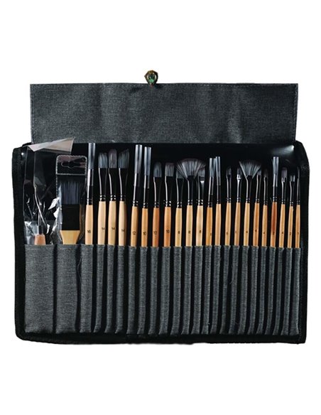 Πινέλα ζωγραφικής κοντή λαβή σετ 24 τεμαχίων σε θήκη