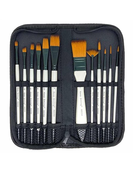Πινέλα ζωγραφικής κοντή λαβή σετ 12 τεμαχίων σε θήκη