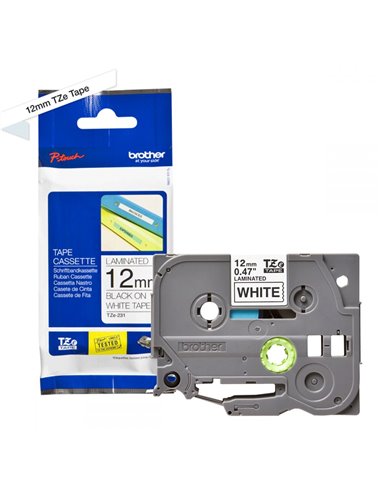 Labelling Tape Cassette Brother TZE-231 12mm Black On White Tape