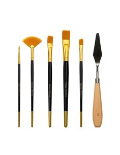 Πινέλα ζωγραφικής σετ 5 πινέλα με κοντή λαβή και 1 σπάτουλα