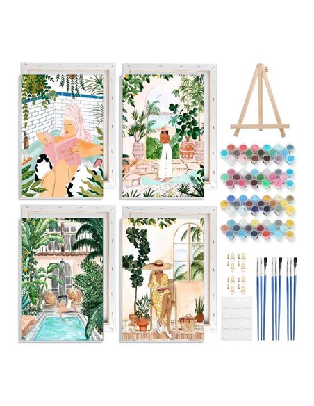 Ζωγραφική με αριθμούς σε καμβά κήπος 20x30εκ. σετ 4τμχ.