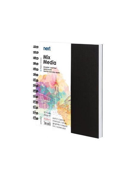 Next Sketch book Mix Media 50 φύλλα 250γρ. 20x20εκ. σκληρό καπάκι σπιράλ
