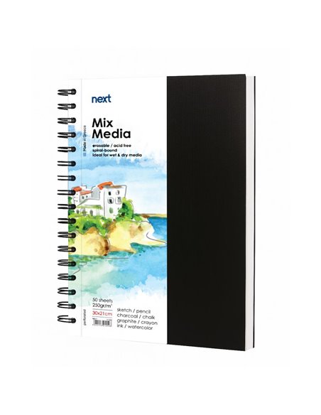 Next Sketch book Mix Media 50 φύλλα 250γρ. 30x21εκ. σκληρό καπάκι σπιράλ