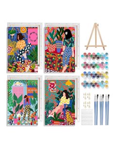 Ζωγραφική με αριθμούς σε καμβά γυναίκες 20x30εκ. σετ 4τμχ.