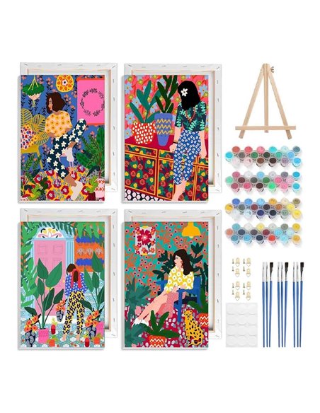 Ζωγραφική με αριθμούς σε καμβά γυναίκες 20x30εκ. σετ 4τμχ.