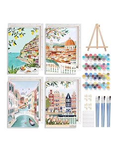 Ζωγραφική με αριθμούς σε καμβά τοπία 20x30εκ. σετ 4τμχ.