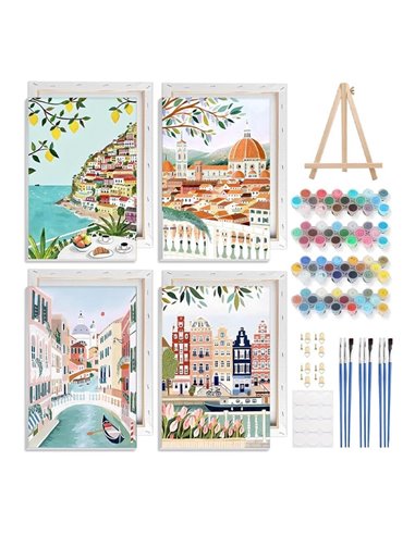 Ζωγραφική με αριθμούς σε καμβά τοπία 20x30εκ. σετ 4τμχ.