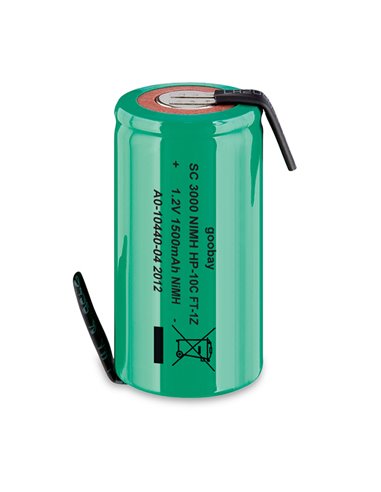 72802 Sub-C, 1500 mAh, Solder tail (Z), Nickel-metal hydride battery (NiMH), 1.2