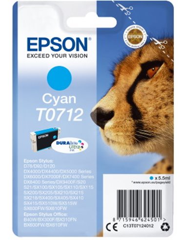 Ink Epson T0712 C13T07124020 Ultra Cyan - 5,5ml - 485Pgs