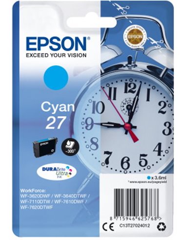 Ink Epson 27 C13T27024010 Cyan Crtr -300Pgs - 3.6ml