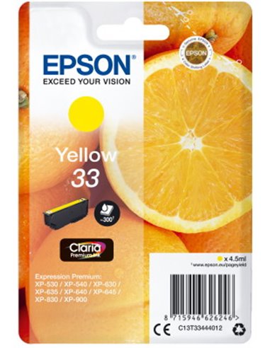 Ink Epson 33 C13T33444012 Claria Premium  Yellow - 4.5ml